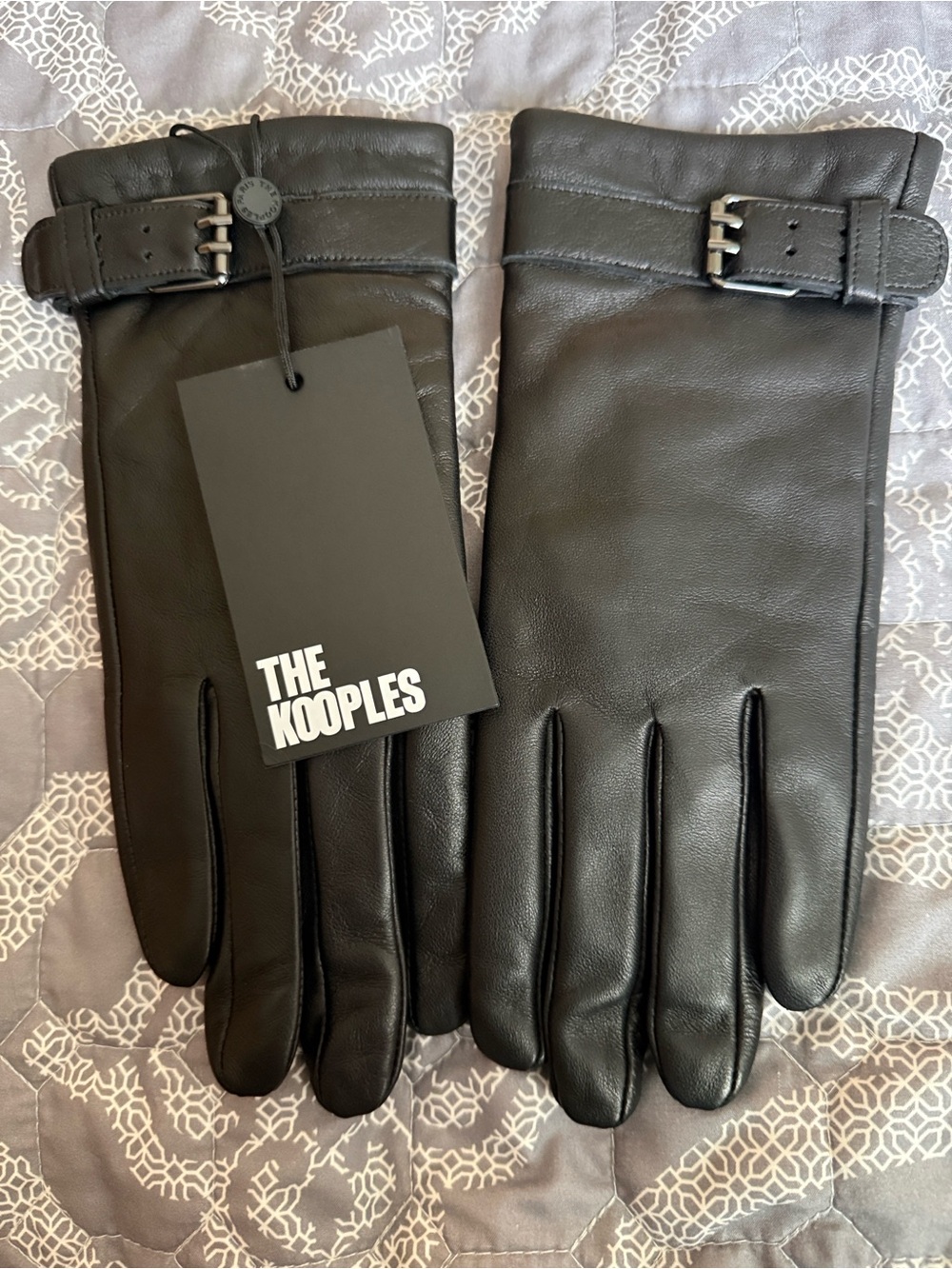 The Kooples Lambskin Black Leather Belted Gloves NIP NWT Sz 8.5 Lg Ret $175